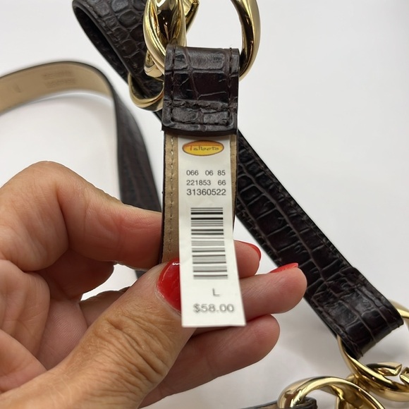 Talbots Black Croc Embossed Genuine Leather 1" With Golden Rings Belt Large - Picture 4 of 11